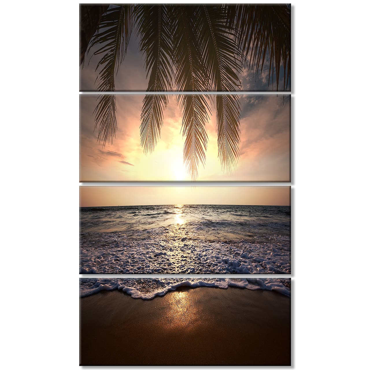 Designart - Tropical Beach with Palm Leaves - Seashore Canvas Art Print